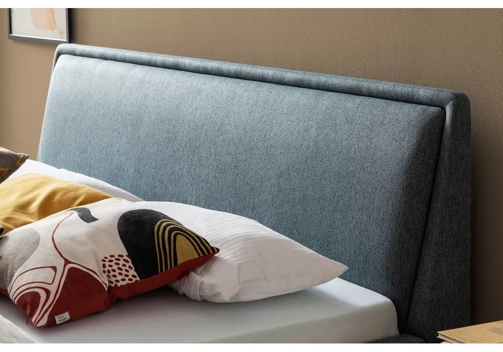 Zielone/niebieskie tapicerowane łóżko dwuosobowe ze schowkiem ze stelażem 160x200 cm Frieda – Meise Möbel