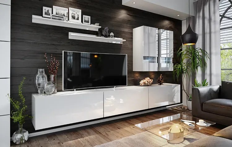 Minimalistyczna meblościanka biały połysk N8-D36