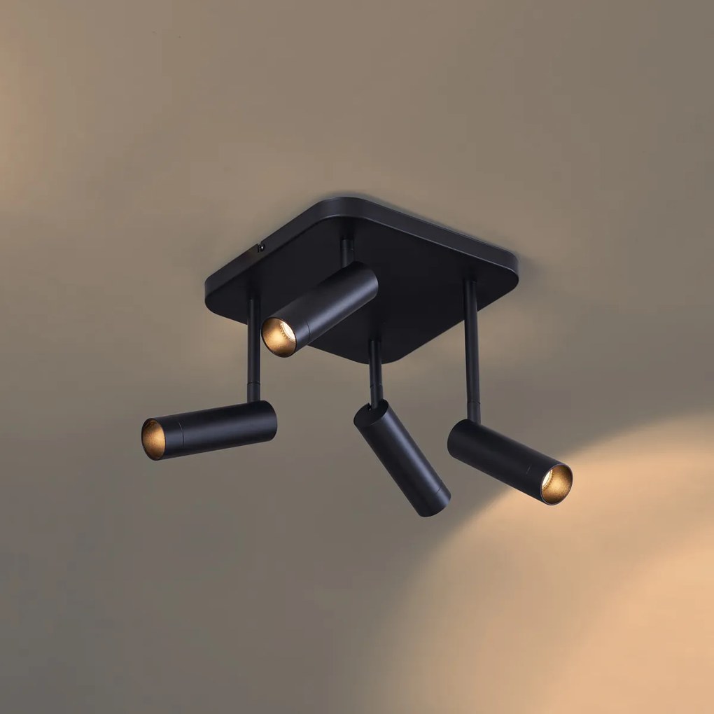 Zaokrąglony reflektor sufitowy czarny GU10 35 mm 4-punktowy obrotowy i przechylny - Kate