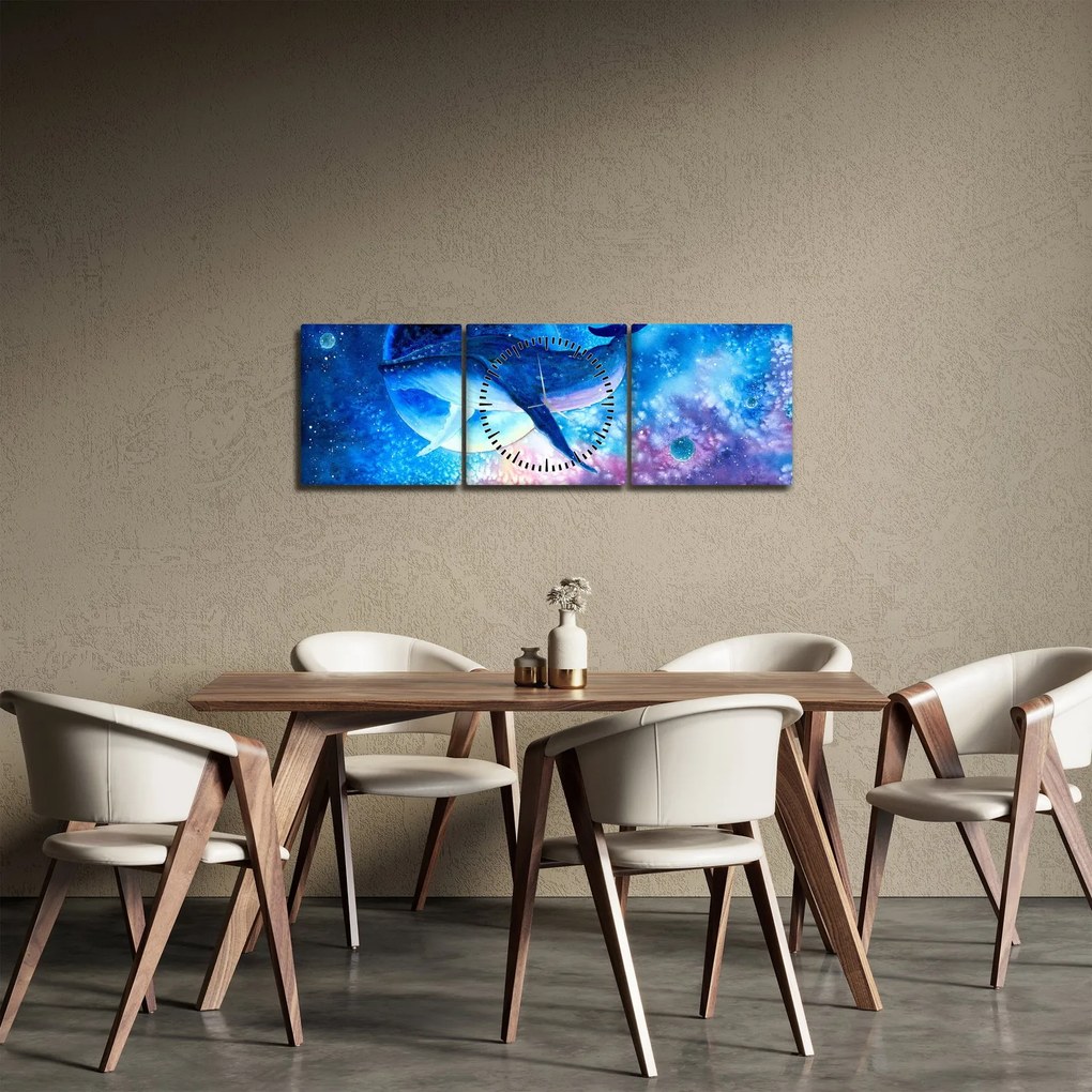 Obraz - Kosmiczny wieloryb (z zegarem) (90x30 cm)