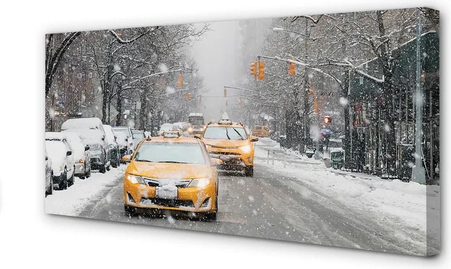Zdjęcie na płótnie Zimowe Miasto i Samochody