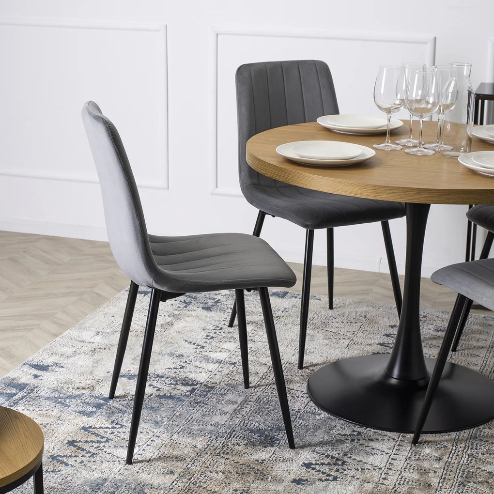 Krzesło Tapicerowane do Jadalni IBIS Szare Welurowe Nowoczesne Loft