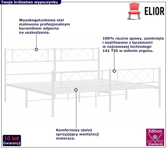 Białe nowoczesne metalowe łóżko małżeńskie 200x200 cm - Espux