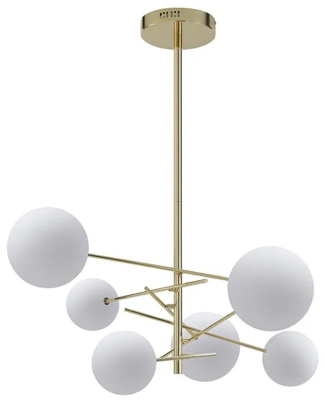 Lampa sufitowa asymetryczna z metalu - 6 kloszy - szer. 72 x wys. 116 cm - Złoty z połyskiem - NAKINA