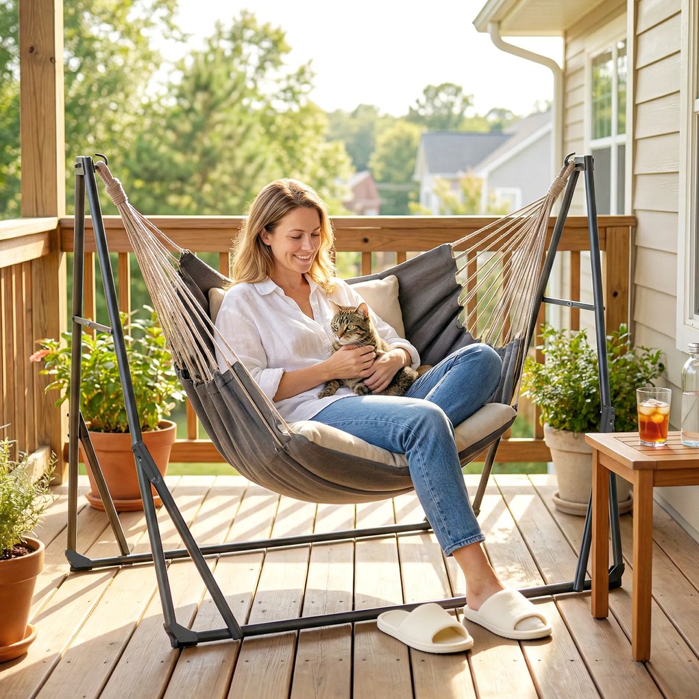 Outsunny Stelaż do hamaka, regulowany, składany, przenośny stojak z torbą, 290x78x100 cm, czarny | Aosom PL