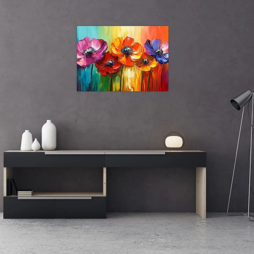 Obraz na szkle - Pięć kolorowych kwiatów (70x50 cm)
