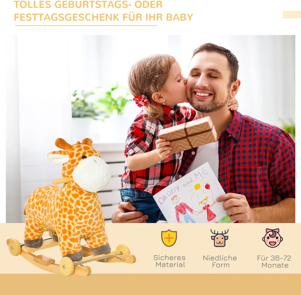 HOMCOM Koń na biegunach 2 w 1 zwierzak na biegunach huśtawka dla dzieci zabawka dzieci dźwięki kółko pieniądze