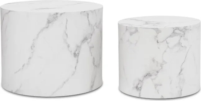 Zestaw Stolików Kawowych LEILA 38 cm/48 cm Biały Marmur Nowoczesny Glamour