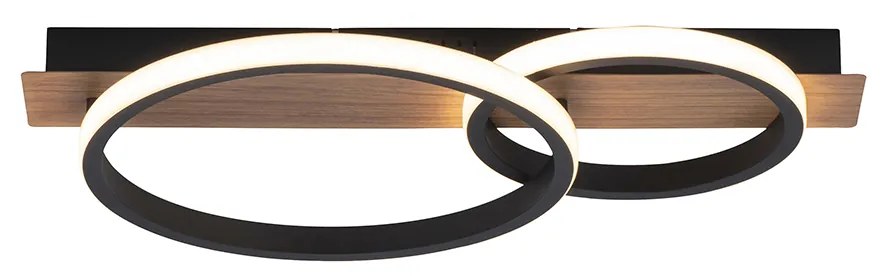 Lampa sufitowa czarna z drewnem, w tym LED 2-światłowa - Marien Nowoczesny Oswietlenie wewnetrzne