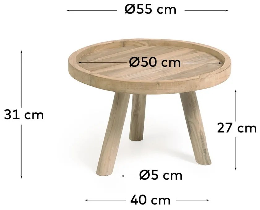 Okrągły stolik z litego drewna tekowego w naturalnym kolorze ø 55 cm Glenda – Kave Home