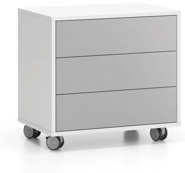 Szafka na kółkach, 3 szuflady White LAYERS, 600x400x575 mm, biały / szary