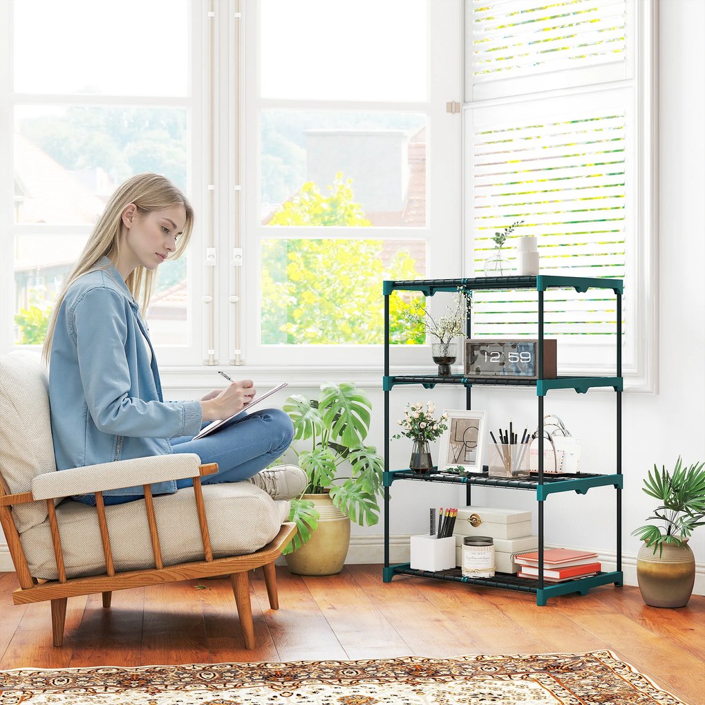 Outsunny 4-poziomowy stojak na rośliny, 105 cm wysokości, stojak na kwiaty do wnętrz i na zewnątrz, regał na rośliny ze stali Ciemnozielony | Aosom PL