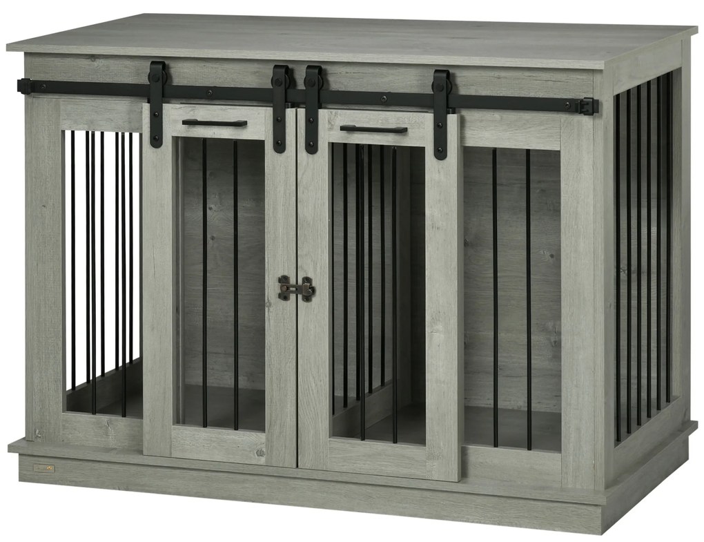 PawHut Klatka dla psów z 2 drzwiami, transporter dla psów, wytrzymały design, zamykana, Szary