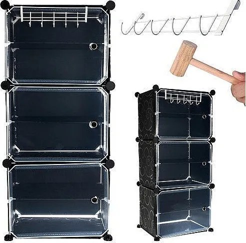 Modułowa Półka na Buty Czarna 6 Półek 93x44,5x30cm - Oszczędność Miejsca, Łatwe Montaż, Otwierane Drzwi