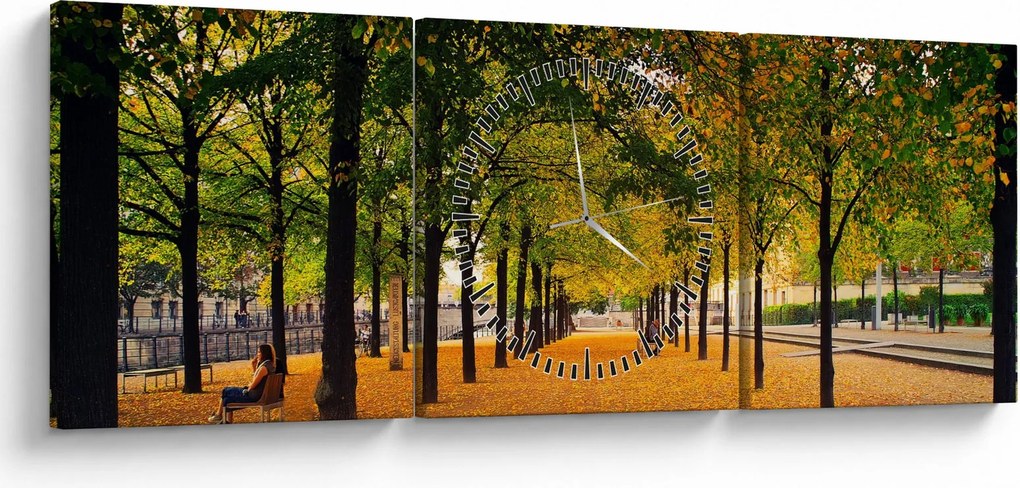 Obraz alei jesiennych drzew (z zegarem) (90x30 cm)
