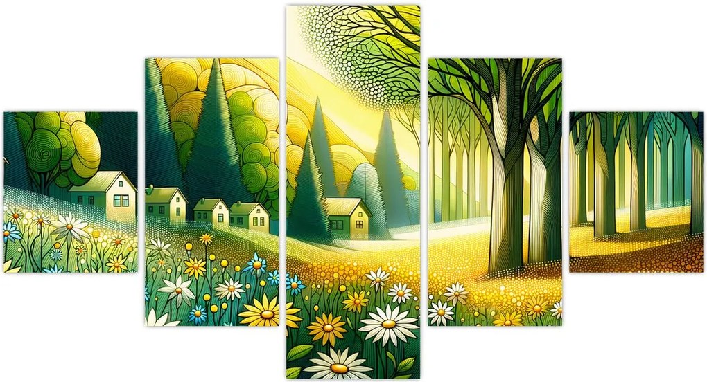 Obraz - Wieś w żółto-zielonym (125x70 cm)