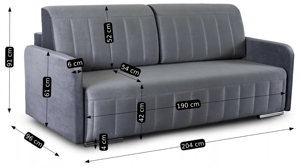 Sofa Rozkładana z Funkcją Spania LUMO Dwuosobowa Szara Nowoczesna do Salonu