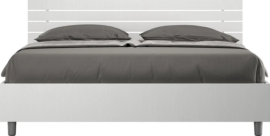 Łóżko Ankel dwuosobowe ze schowkiem, 160x190 cm, zagłówek prosty z listwami, jesion biały