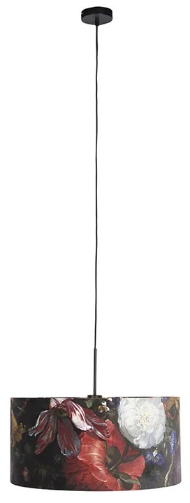 Lampa wisząca z abażurem z aksamitu kwiaty ze złotem 50 cm - Combi klasyczny/Antyczny Oswietlenie wewnetrzne
