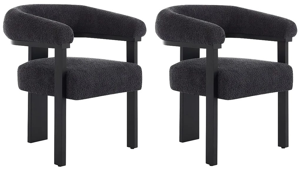 Zestaw 2 krzeseł z podłokietnikami z bukli i drewna kauczukowego - Czarny - LIVELIA marki Pascal Morabito