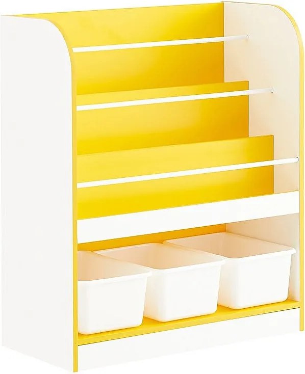 SoBuy Regał dziecięcy z 3 koszami w kolorze złoto-białym