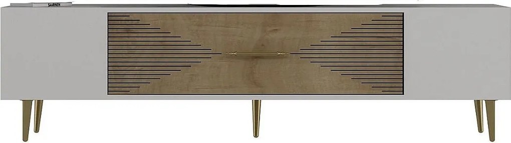 Stojak pod telewizor – 150 cm x 48,2 cm x 29,6 cm – Dąb szafirowy, biały i złoty – Płyta wiórowa pokryta melaminą