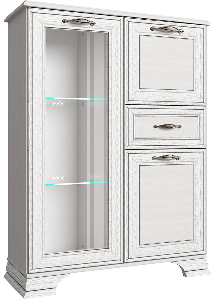 Komoda z Barkiem Przeszklona ONDIA 94 cm Woodline Kremowa Klasyczna