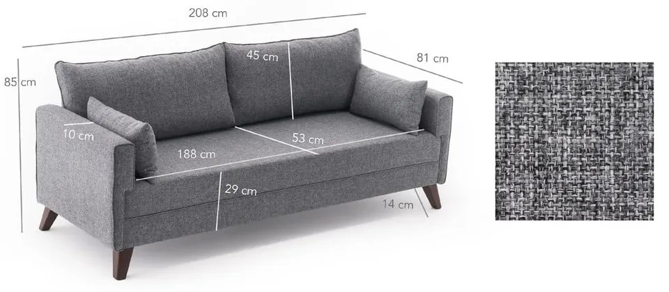 Szara sofa 208 cm Bella – Balcab Home