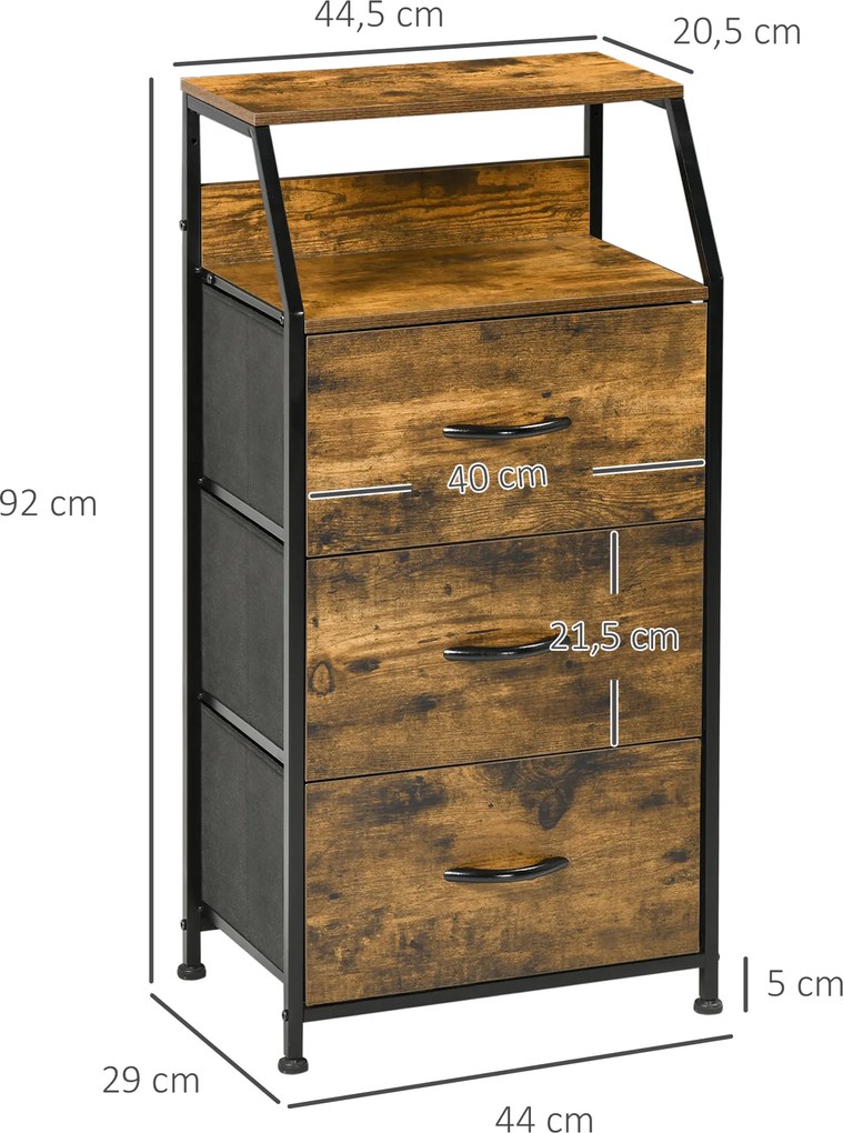 HOMCOM Szafka do przechowywania z szufladami materiałowymi półki MDF metalowa rama brązowa | Aosom PL