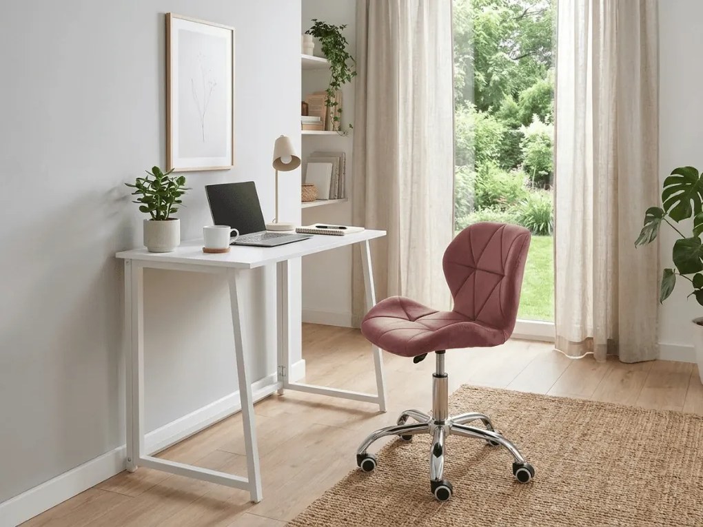 Zestaw do gabinetu ZARIMO stół 80x40 cm, biały + fotel AVOLA VELVET, ciemnoróżowy