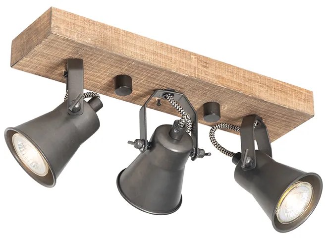 Rustykalny reflektor czarny z drewnem 3-światła regulowany - Jelle