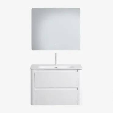 Zestaw Wiszących Mebli Łazienkowych Zintegrowany Z Umywalką Egerton Biała & Prostokątny Led I Przeciwmgielny - Sklum