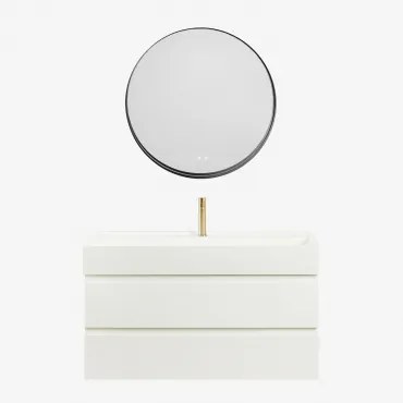 Zestaw Wiszących Mebli Łazienkowych Z Drewna I Forniru Jesionowego Zintegrowany Z Umywalką Ona Biała & - Sklum