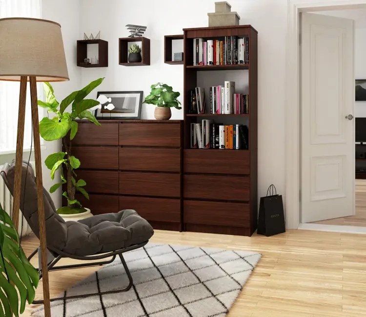 Minimalistyczny regał z trzema szufladami wenge L4-L44