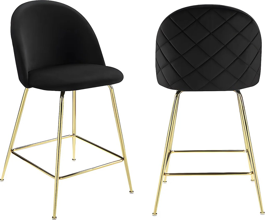 Zestaw 2 stołków barowych MELBOURNE – welur i metal w kolorze złotym – kolor czarny