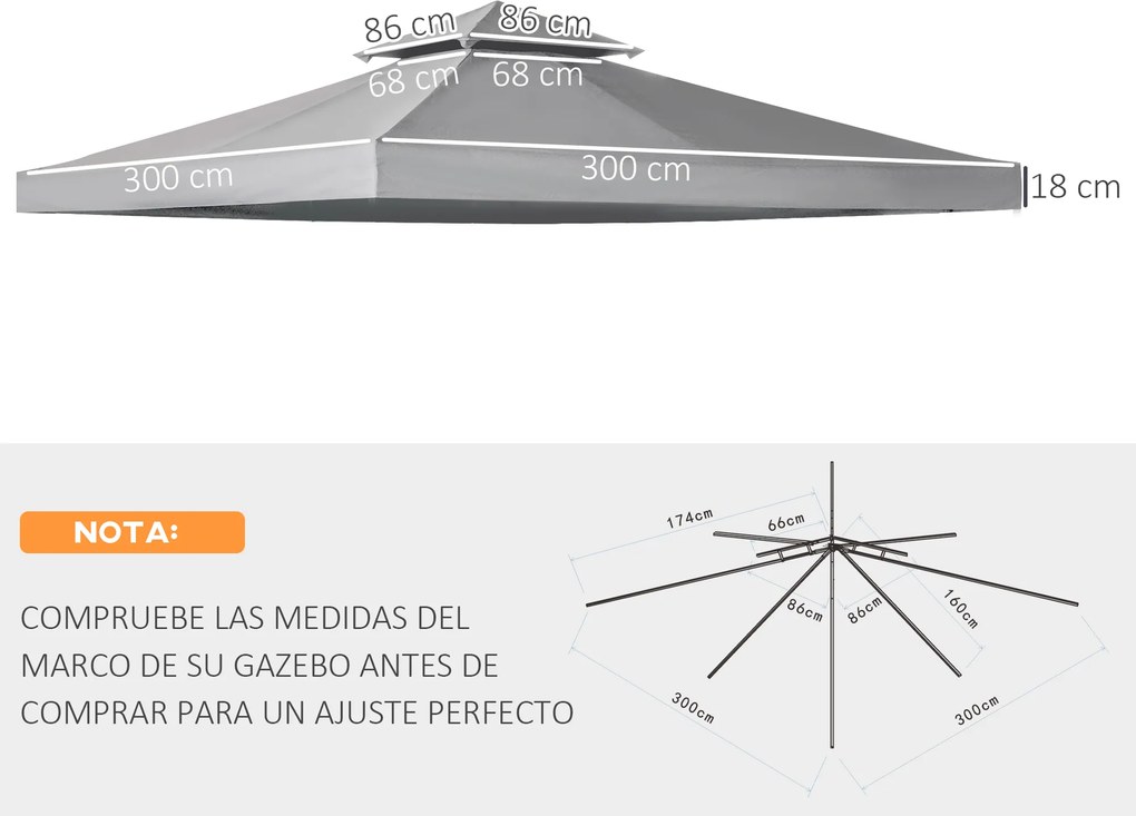 Outsunny zapasowy dach pawilonu do metalowych pawilonów pawilon ogrodowy namiot imprezowy namiot ogrodowy poliester 3 x 3 m ciemnoszary