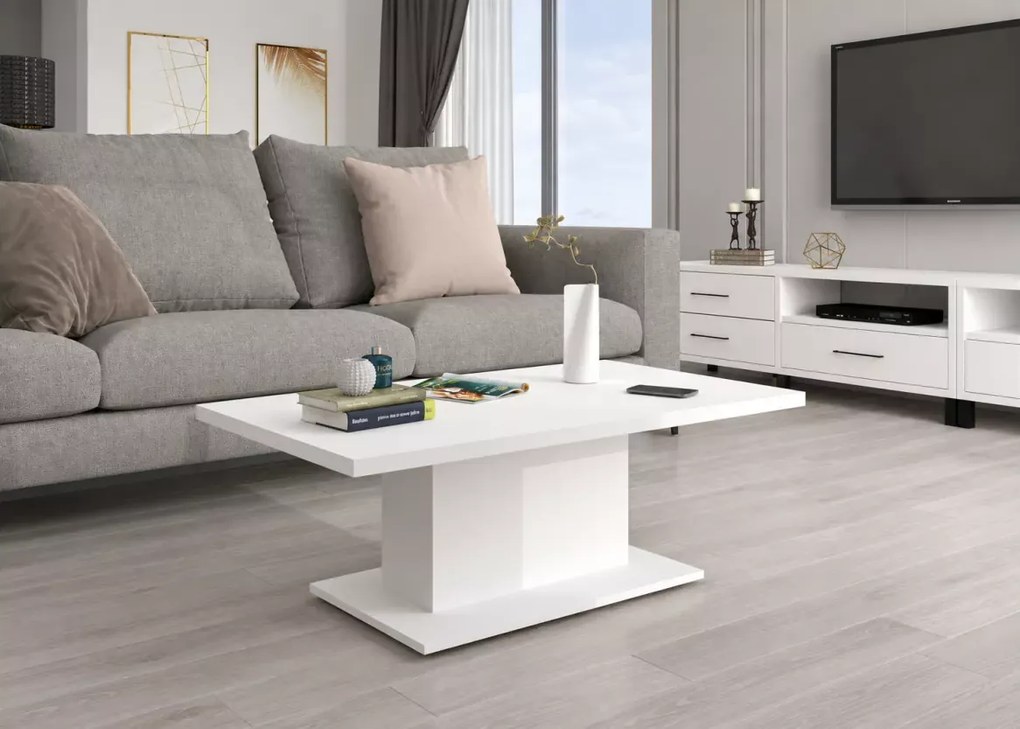 Loftowa ława drewniana Deni Biała do salonu