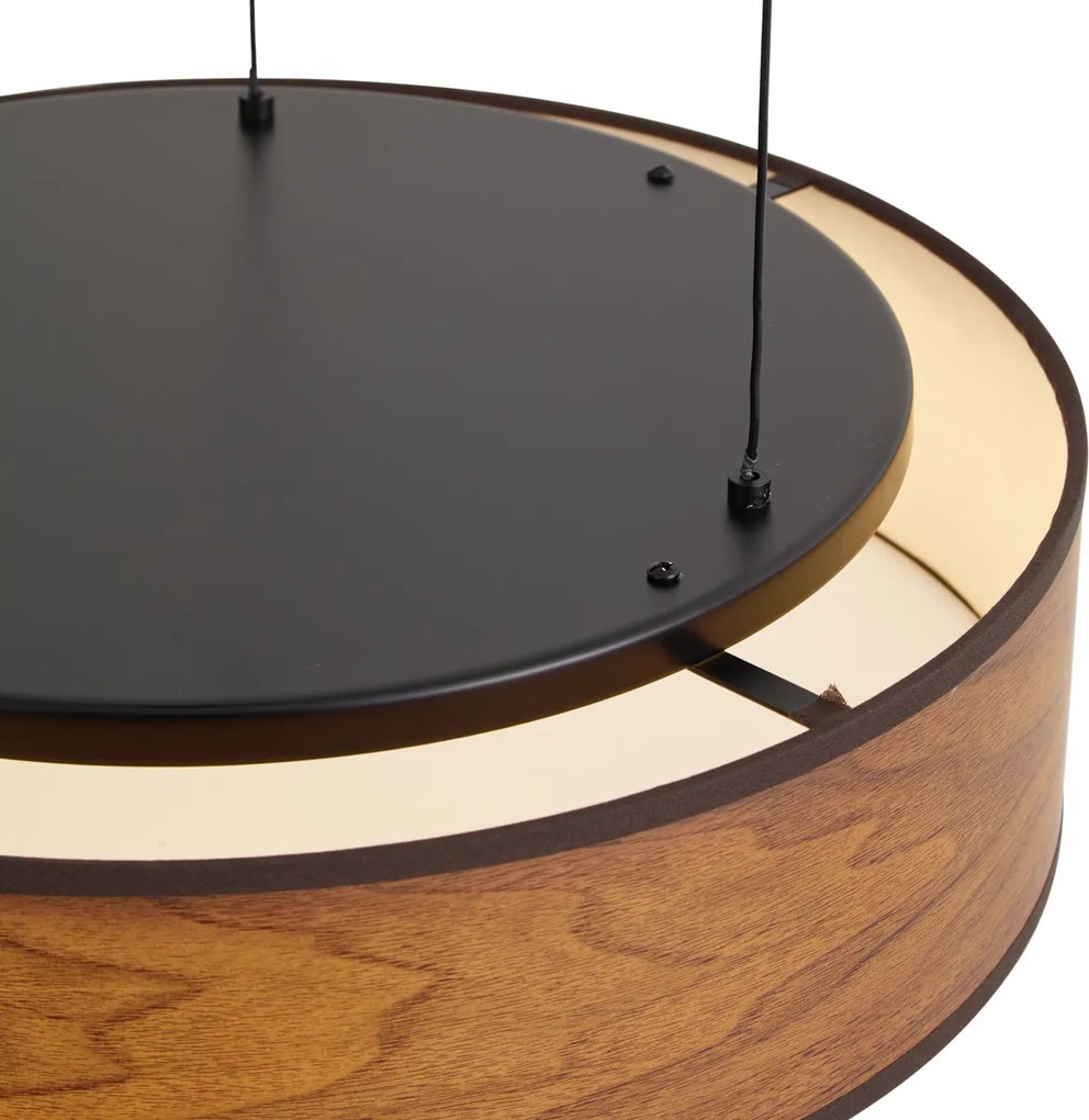 Nowoczesna lampa wisząca czarna z nadrukiem drewna orzechowego z wbudowanym LED 3-stopniowo ściemnialna Easylift - Drew