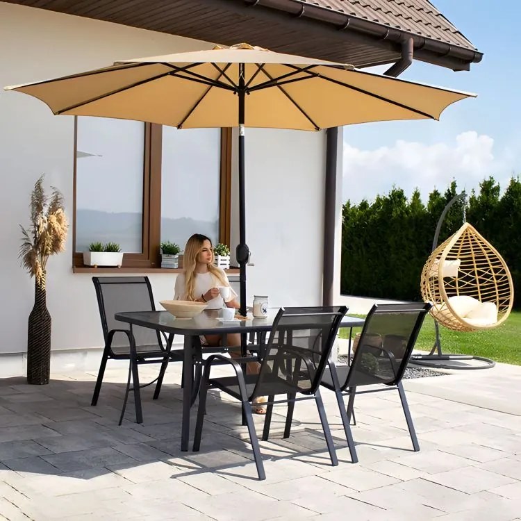 Stół ogrodowy 140x80 cm z otworem na parasol Tulum 094, czarny
