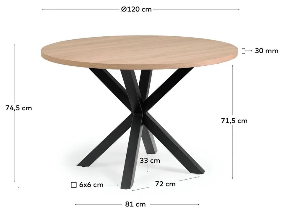 Czarno-naturalny okrągły stół ø 120 cm Argo – Kave Home