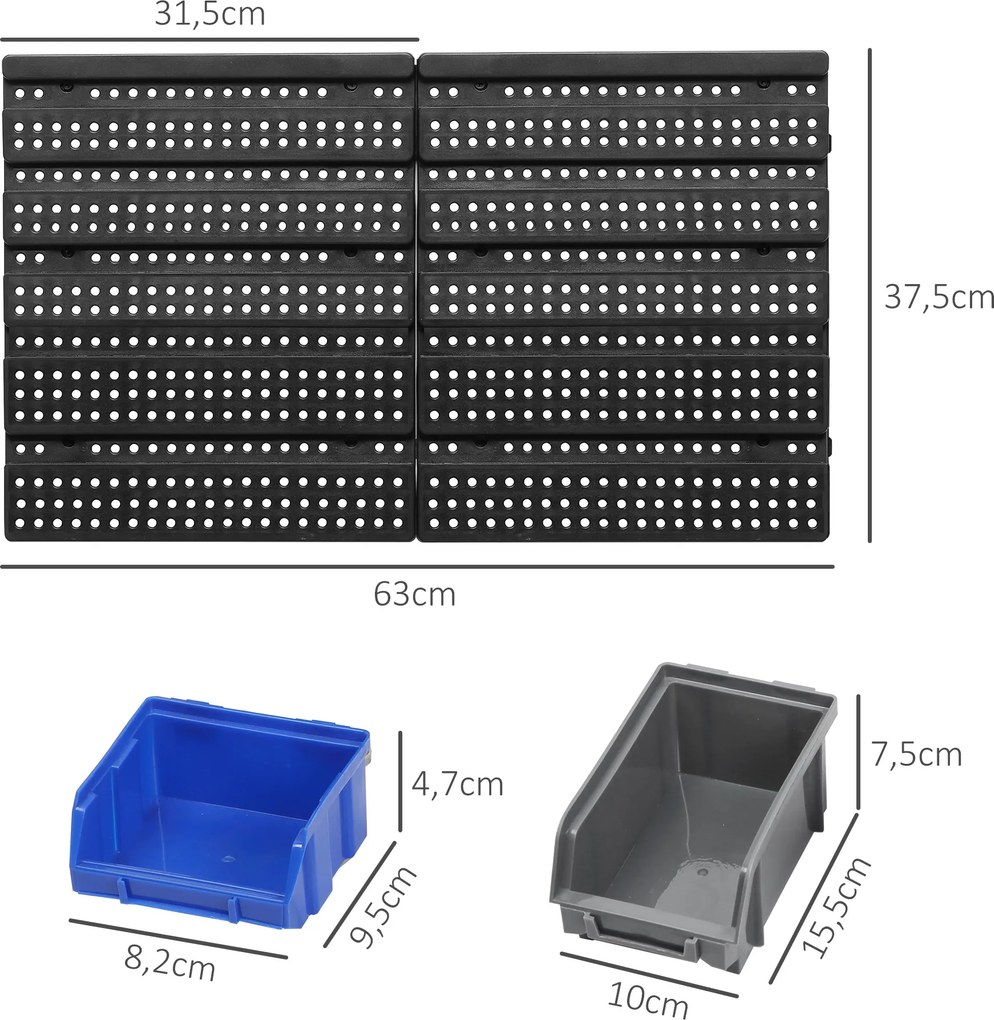 DURHAND Regał na Śrutę, Magazyn Warsztatowy, 30 Pudełek w 2 Rozmiarach, Składane, 63x18x37,5cm, Niebieski