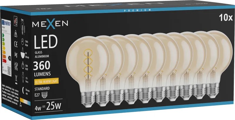 Mexen Vintis 10x żarówka filament spirala LED E27, G80, 4W, Ciepła - 2200K, 360 lm, amber - L165-E27-0422-50x10
