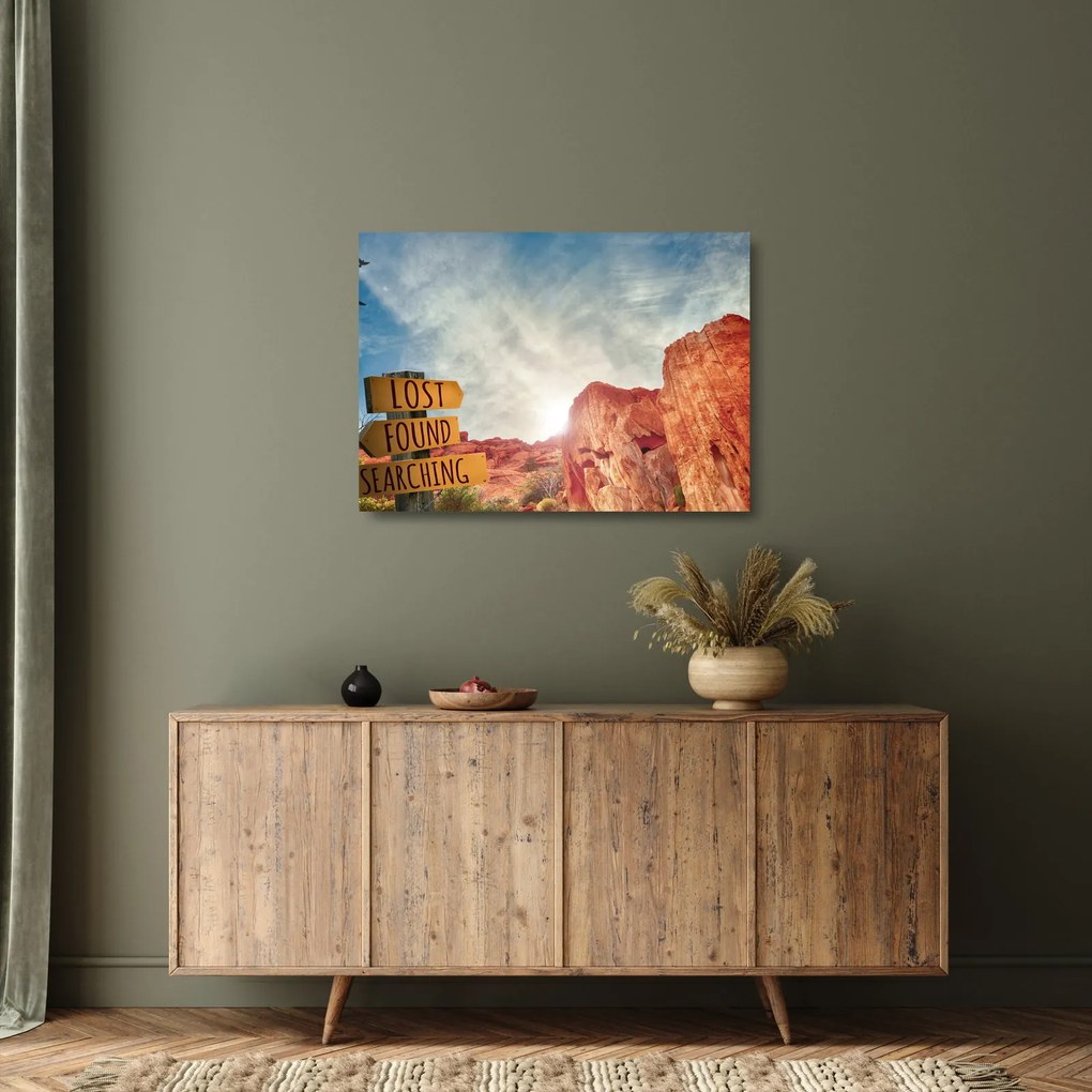 Obraz na szkle - wskaźnik z napisem (70x50 cm)