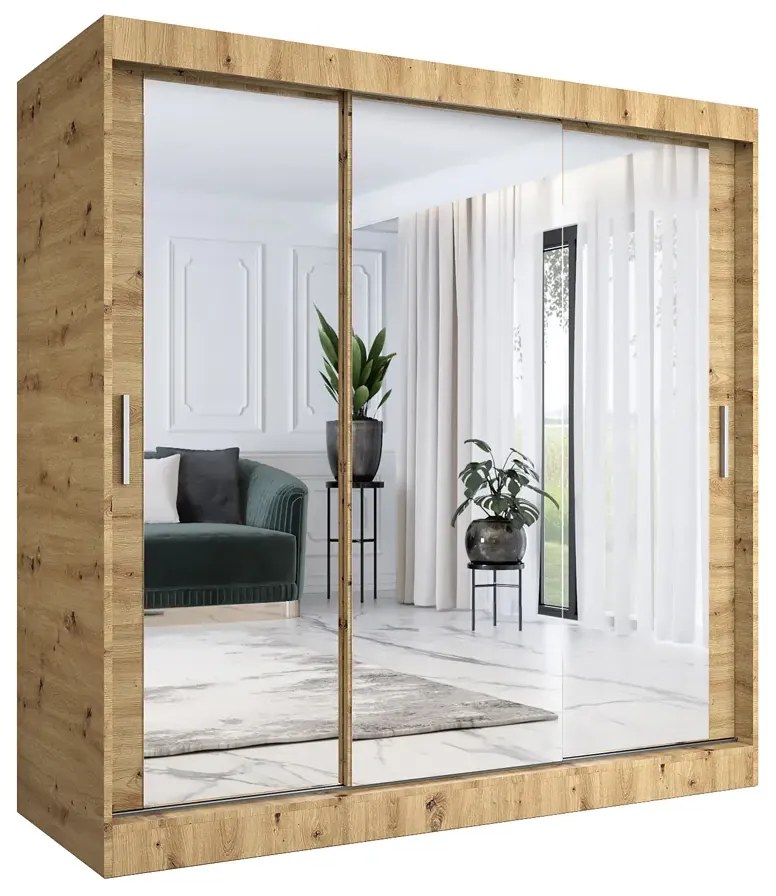 Szafa przesuwna z lustrem dąb artisan 200 cm - Kukkin 6X