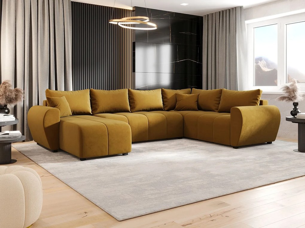 BEDANTE narożnik w kształcie U MOLISA U PLUS Itaka 33 prawa pomarańczowy z funkcją spania sofa w kształcie litery U z pojemnikiem na pościel