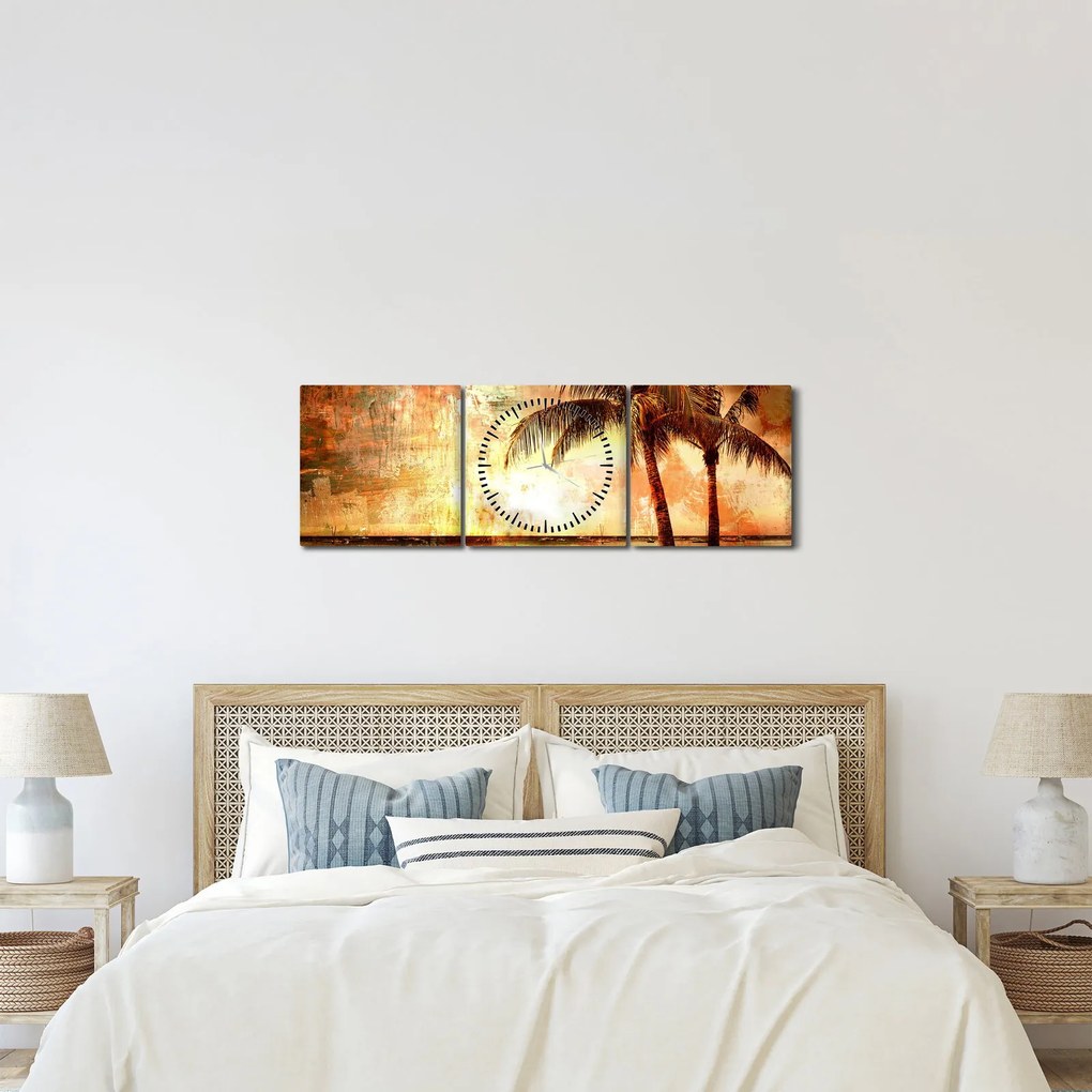 Obraz - Palmy na plaży (z zegarem) (90x30 cm)