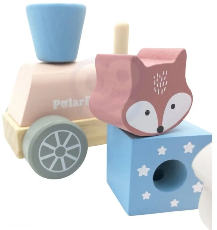 Viga polarb drewniana kolejka z wagonikami i zwierzątkami do ciągnięcia montessori