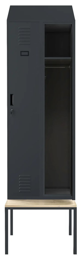 Szafka ubraniowa z ławką i daszkiem KACPER II PRO, 600 x 2295 x 850 mm, antracytowa