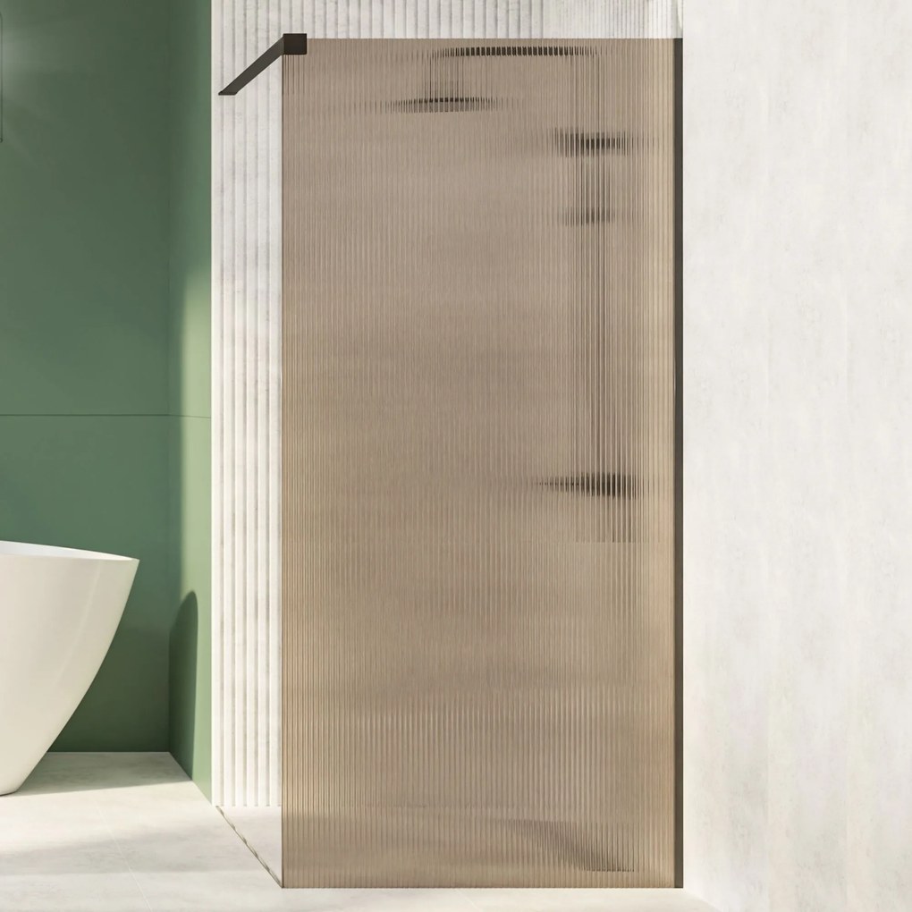 Ścianka prysznicowa WALK IN FIX brązowa prostokątna ryflowana 8 mm ARTE WELLE Classic Brown MASSI| Różne rozmiary : Kolor profili kabiny - czarny, Szerokość ścianki - 100 cm, Typ montażu - WALK in FIX (Do ściany)