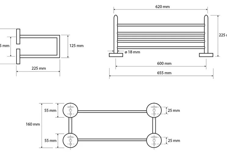 SAPHO XR416 X-Round półka na ręczniki podwójna 65 cm, srebrny
